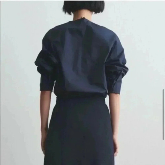 Thakoon Ruched Shoulders Cotton Crew Neck Long Sleeve Blouse - Picture 5 of 5